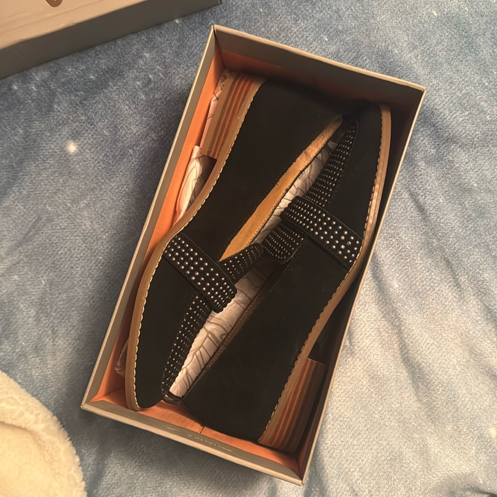 Crown Vintage Lorina Studded Black Suede Loafers Women's Size 10M